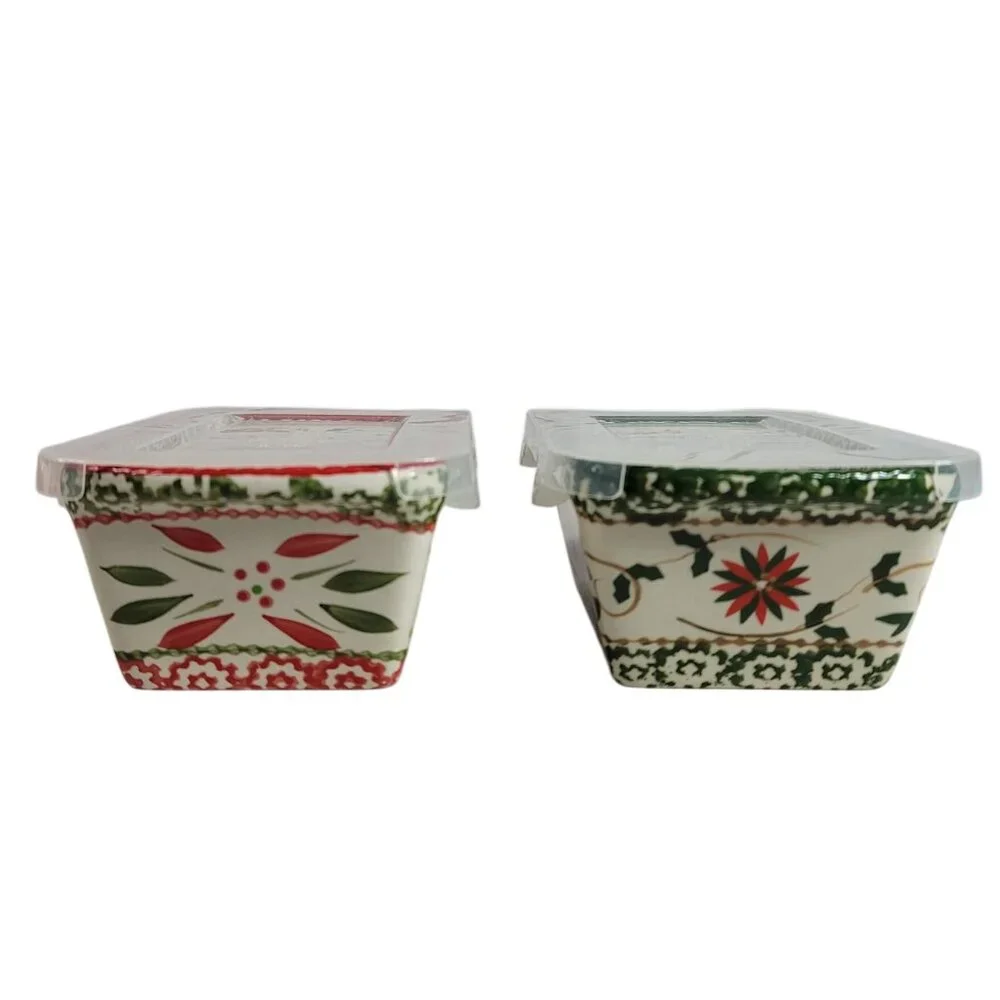 Temptations by Tara Holiday Christmas Mini Loaf Pan Lot of 2 Baking 12oz Lid